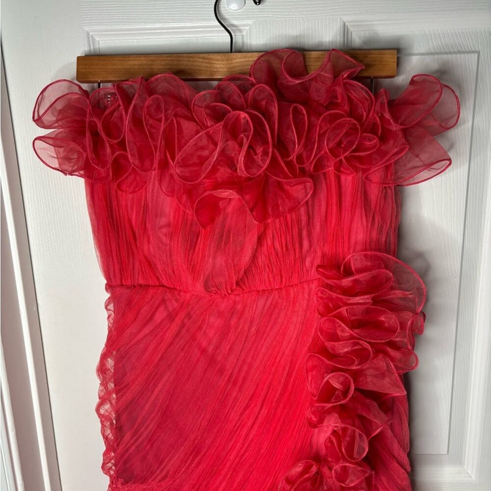ASOS Pink Tulle Ruffle Strapless Mini Dress Zip Back Size 8 - Picture 3 of 7